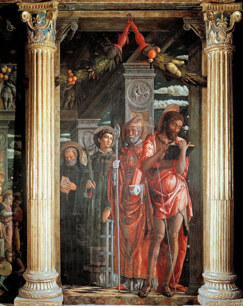Święci Jan i Lorenzo oraz dwaj święci, fragment z ołtarza San Zeno autorstwa Andrea Mantegna