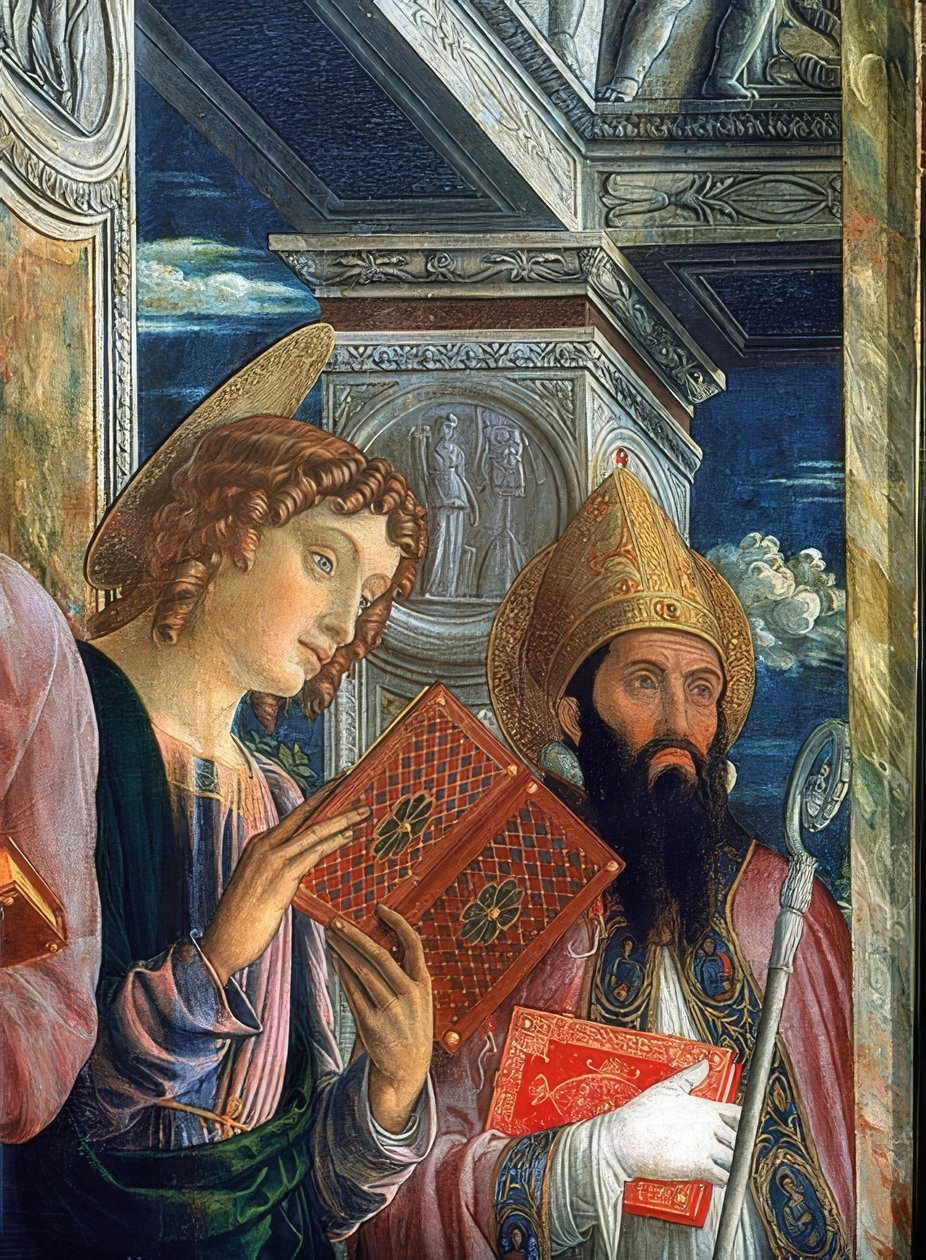 Ołtarz San Zeno. Szczegół po lewej stronie. 1457-1460. Na zdjęciu Jan Ewangelista i Zenon z Werony autorstwa Andrea Mantegna
