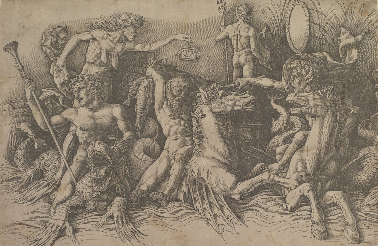 Bitwa Bogów Morskich Lewa część fryzu, ca. 1485-88. autorstwa Andrea Mantegna