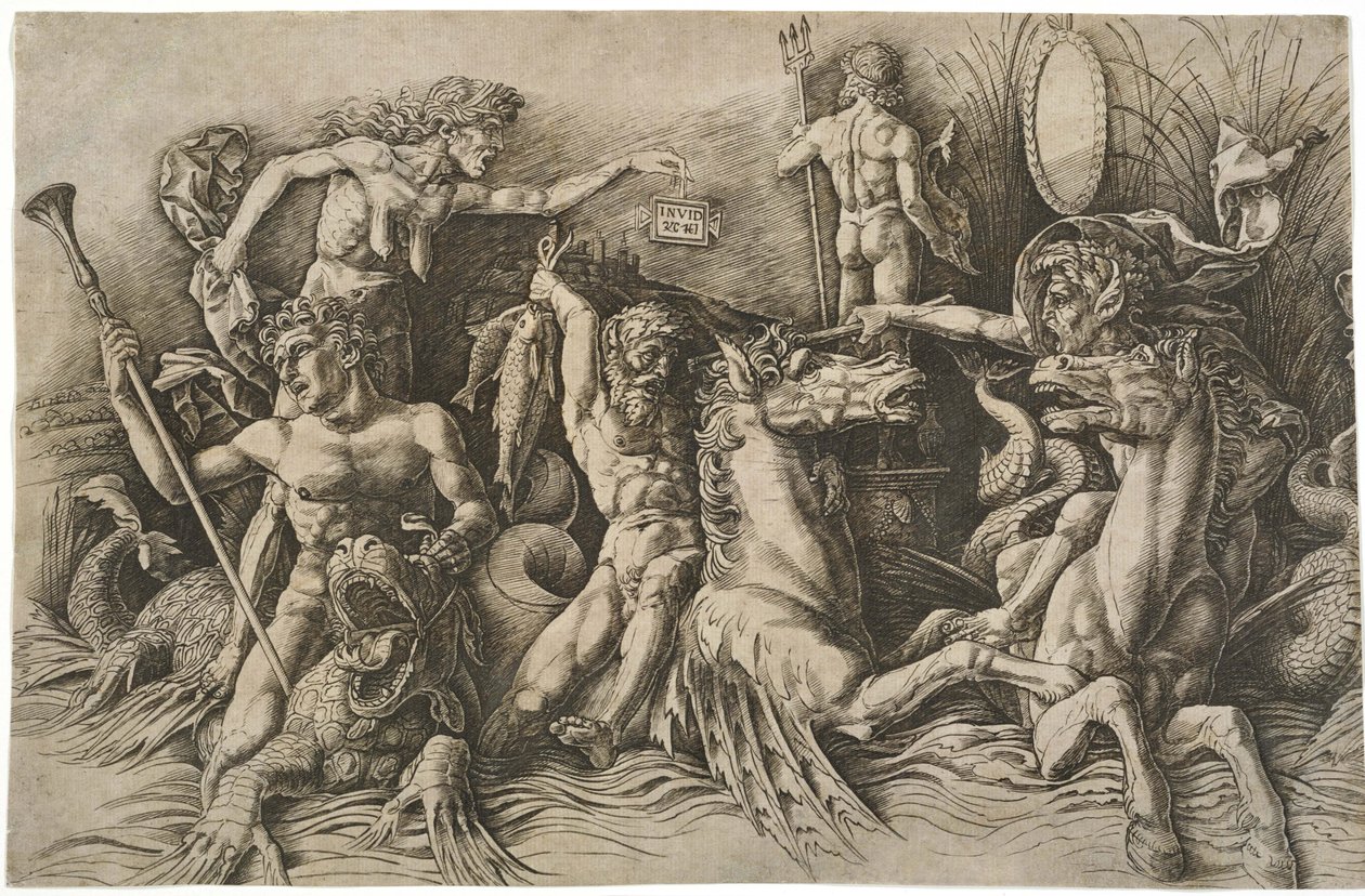 Bitwa Bogów Morskich, ok. 1475 autorstwa Andrea Mantegna