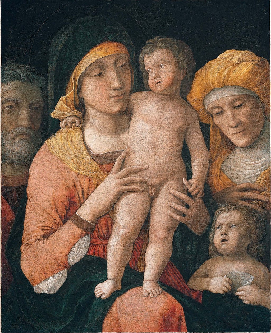 Madonna z Dzieciątkiem i świętymi Józefem, Elżbietą i Janem Chrzcicielem autorstwa Andrea Mantegna