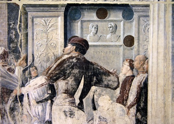 Męczeństwo św. Krzysztofa, fragment widzów, ok. 1450-56 autorstwa Andrea Mantegna