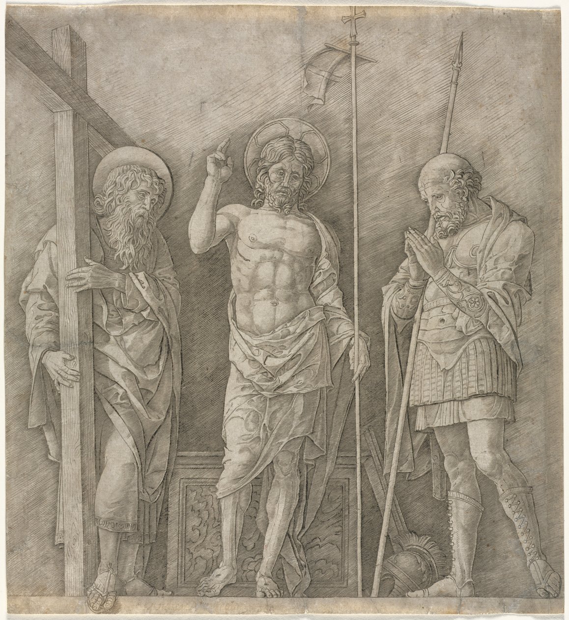 Zmartwychwstały Chrystus między św. Andrzejem a Longinusem autorstwa Andrea Mantegna