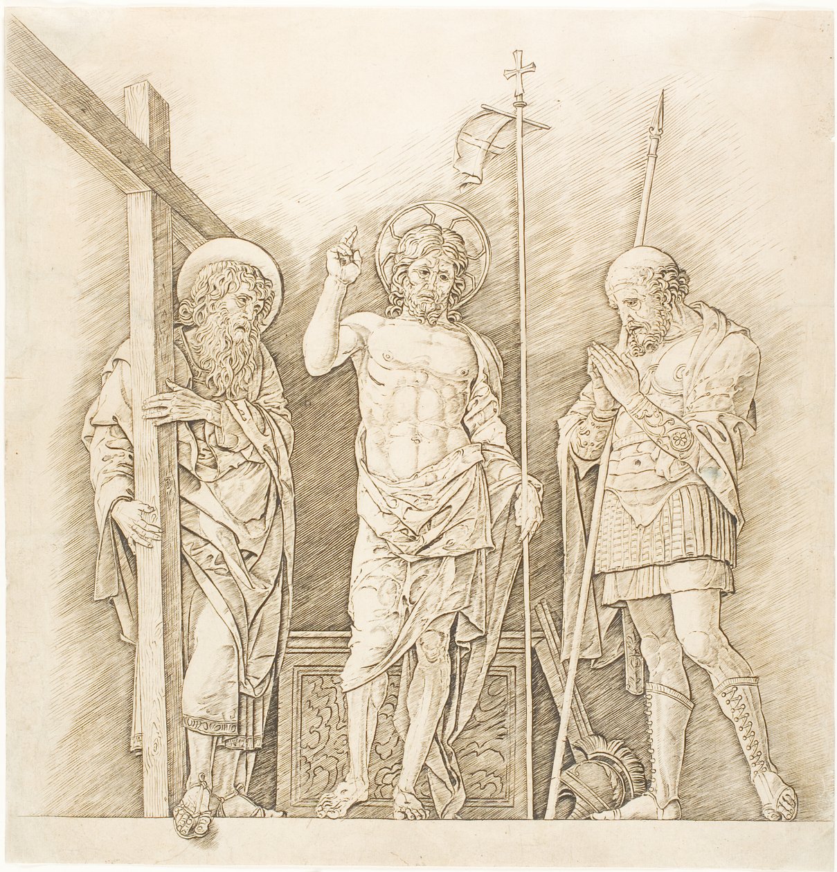 Zmartwychwstały Chrystus między świętymi Andrzejem i Longinusem autorstwa Andrea Mantegna