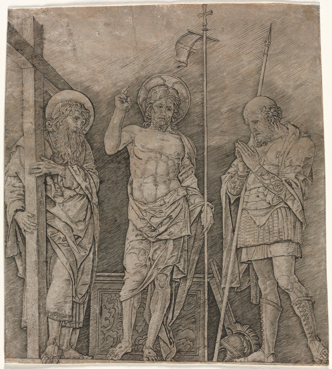 Zmartwychwstały Chrystus między św. Andrzejem a Longinusem autorstwa Andrea Mantegna