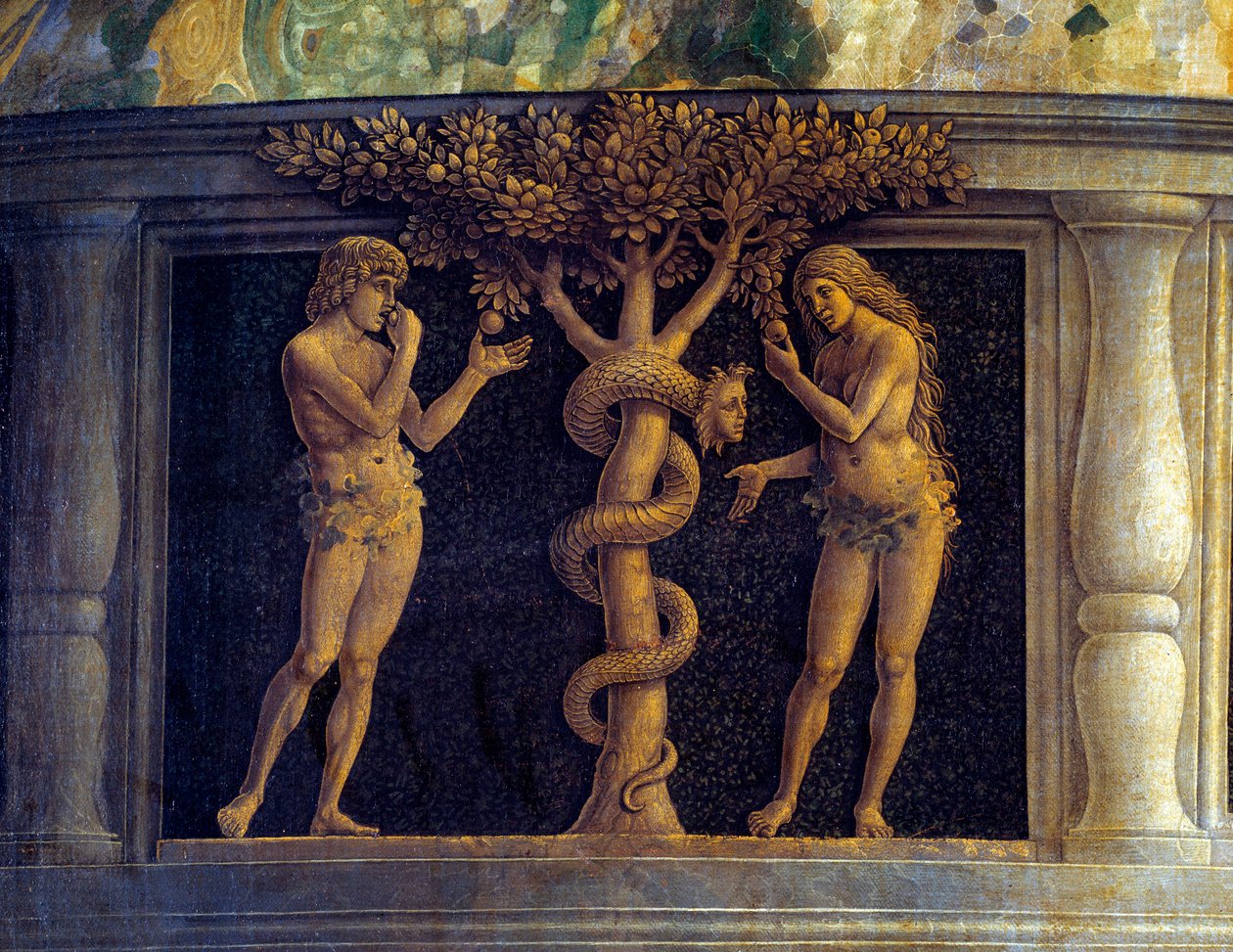 Dziewica z Dzieciątkiem otoczona sześcioma Świętymi i czczona przez markiza Mantui, Francois II de Gonzaga (Francesco II Gonzaga) (1466-1519) znany jako Dziewica Zwycięstwa”” (Pala della Vittoria) (Madonna della Vittoria)”” Detal przedstawiający tempta autorstwa Andrea Mantegna