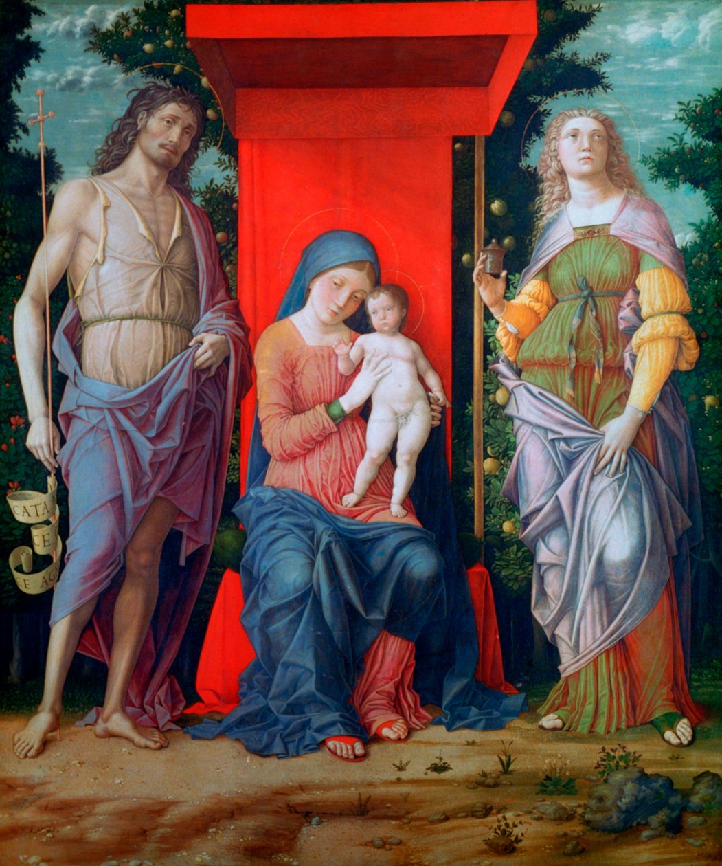 Dziewica z Dzieciątkiem ze świętymi, c1490-1505 autorstwa Andrea Mantegna