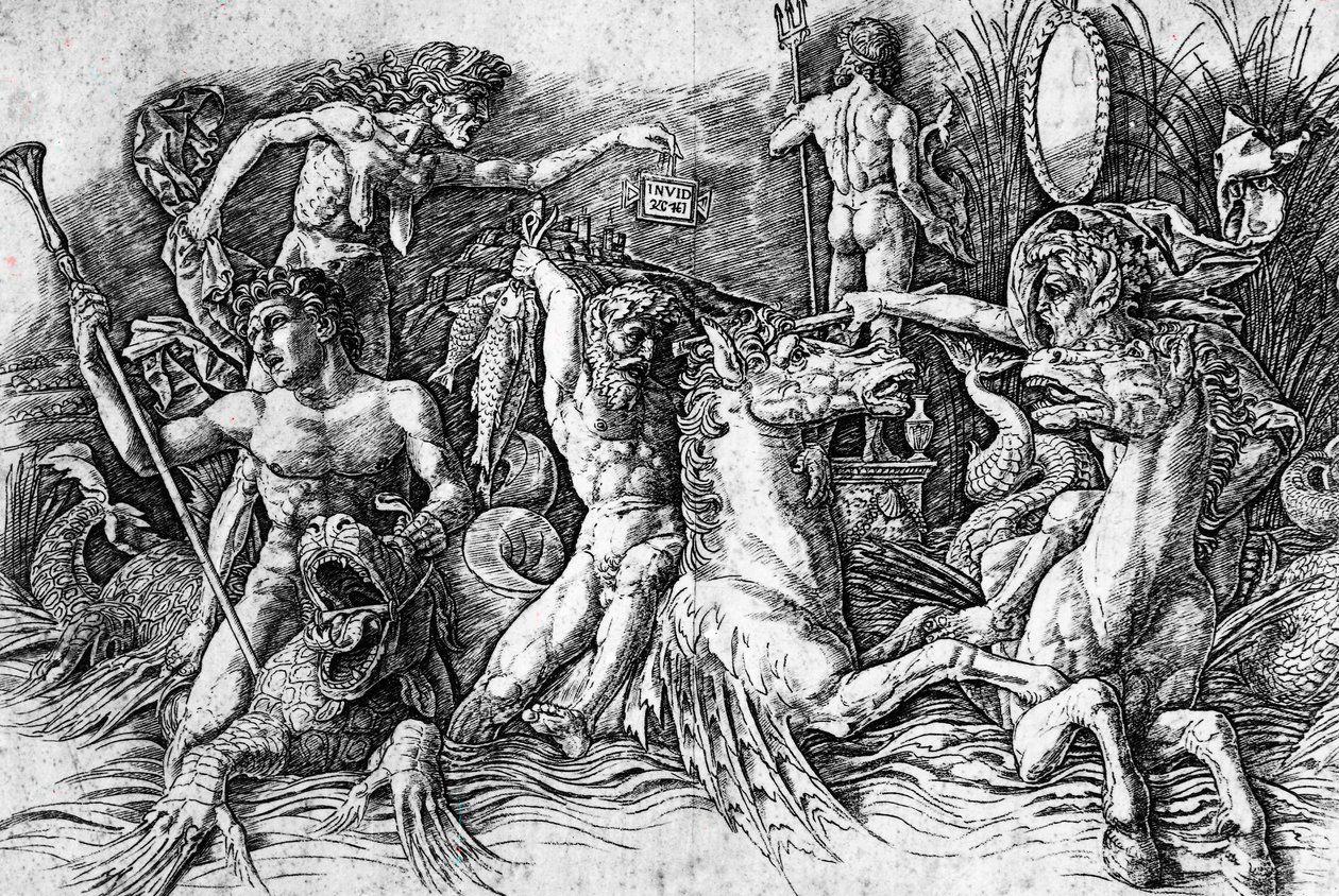 Bitwa bogów morskich, Andrea Mantegna (1431-1506), rycina. Szczegół. autorstwa Andrea Mantegna