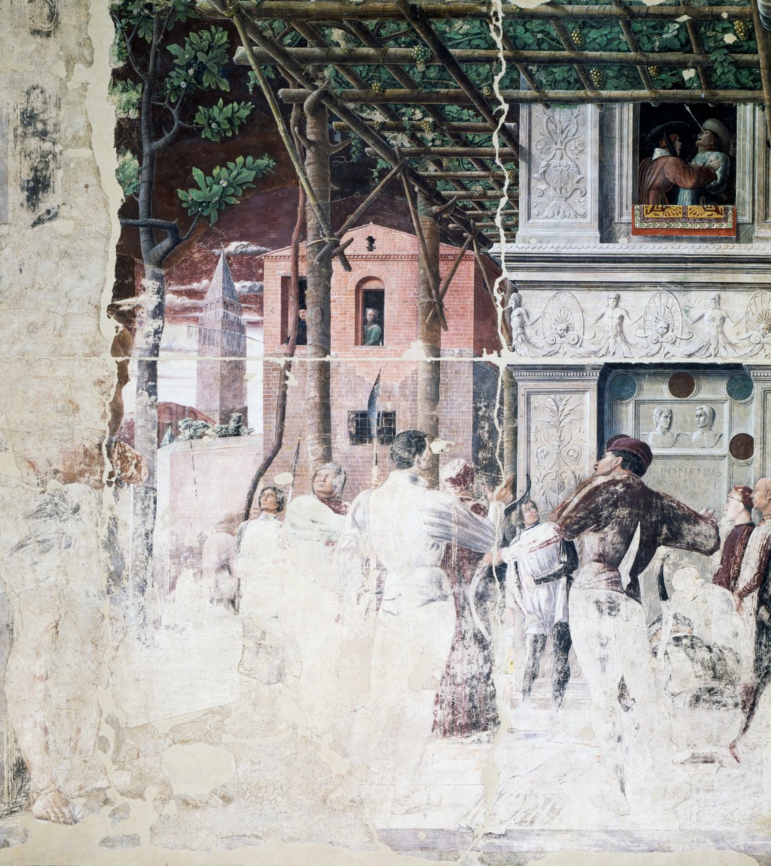 Potępienie św. Krzysztofa, fragment z Męczeństwa św. Krzysztofa autorstwa Andrea Mantegna
