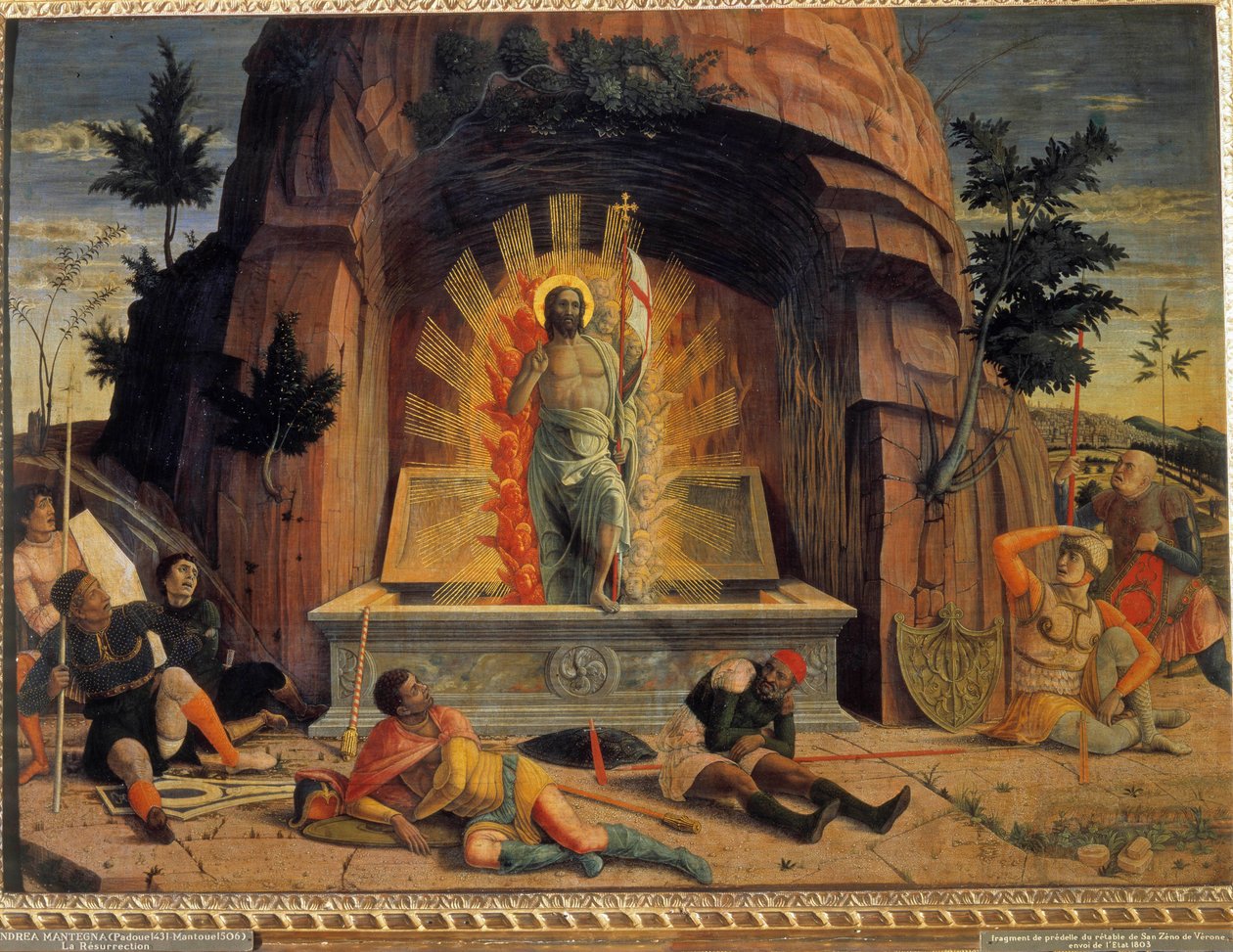 Zmartwychwstanie Fragment predelle ołtarza kościoła San Zeno in Verona autorstwa Andrei Mantegny (1431-1506). 1457. Wymiary 0,71 x 0,94 m. Wycieczki po Muzeum Sztuk Pięknych autorstwa Andrea Mantegna