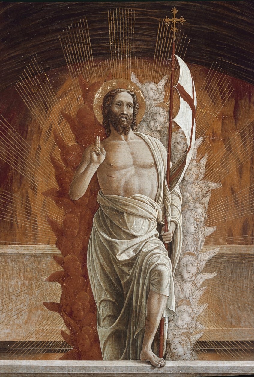 Zmartwychwstanie Jezusa Chrystusa. Fragment predelle ołtarza San Zeno (tempera na panelu) autorstwa Andrea Mantegna