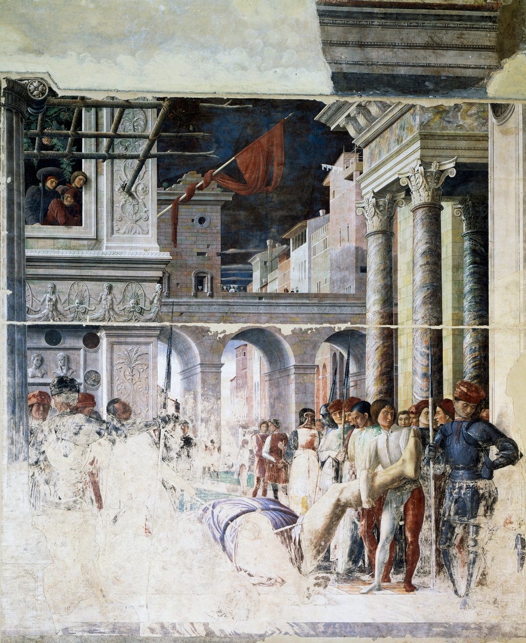 Transport ściętego ciała św. Krzysztofa, fragment z Męczeństwa św. Krzysztofa autorstwa Andrea Mantegna