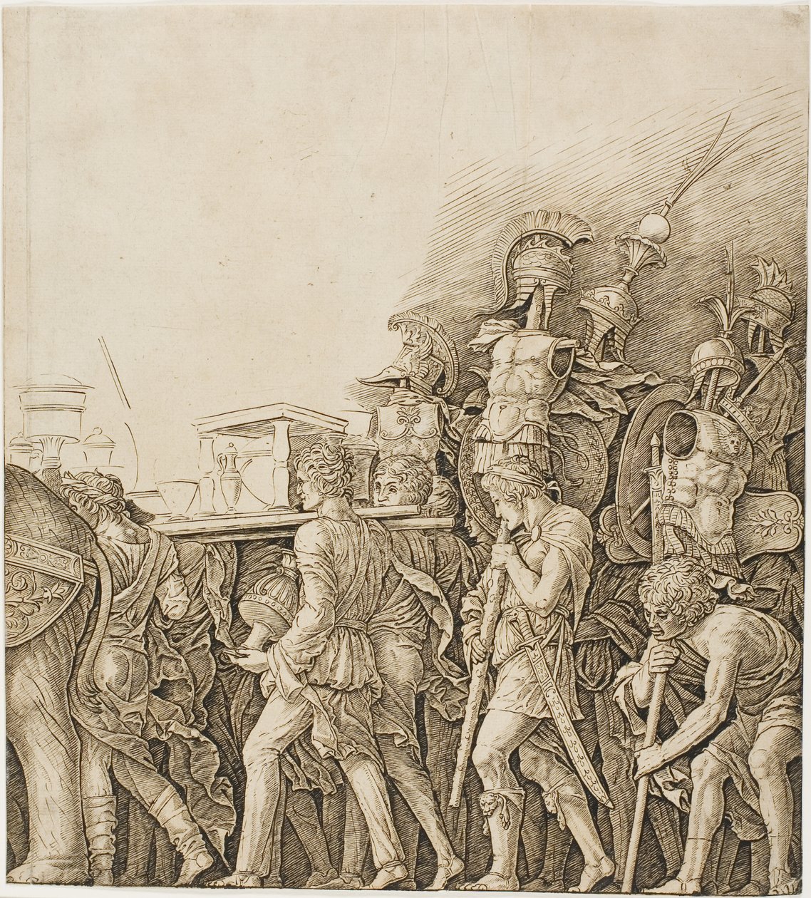 Triumf Cezara: Żołnierze niosący trofea autorstwa Andrea Mantegna