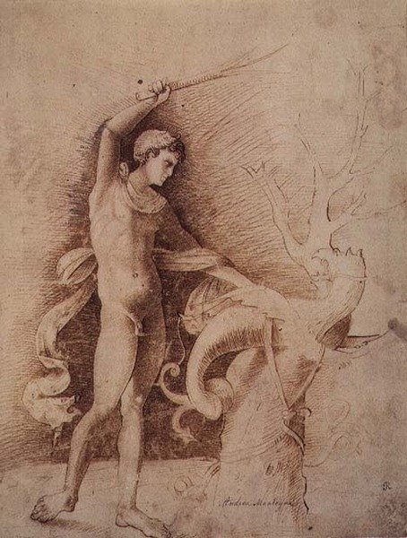 Młody mężczyzna walczący ze smokiem autorstwa Andrea Mantegna