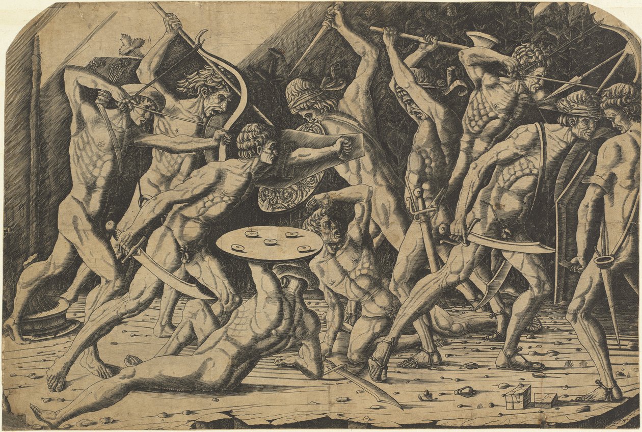 Bitwa nagich mężczyzn autorstwa Andrea Mantegna or School after Antonio del Pollaiuolo