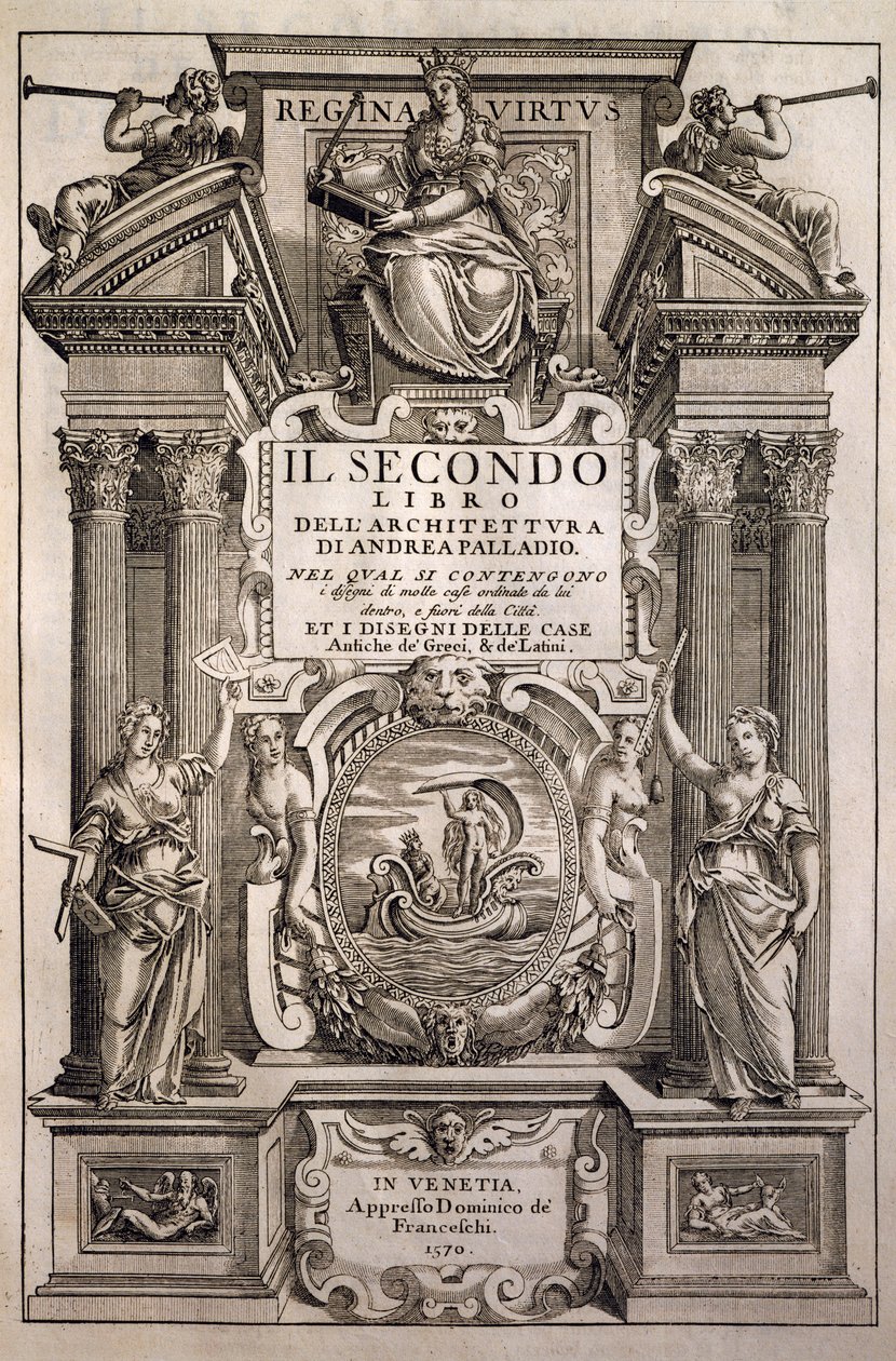 Strona tytułowa czterech ksiąg architektury, Księga II autorstwa Andrea Palladio