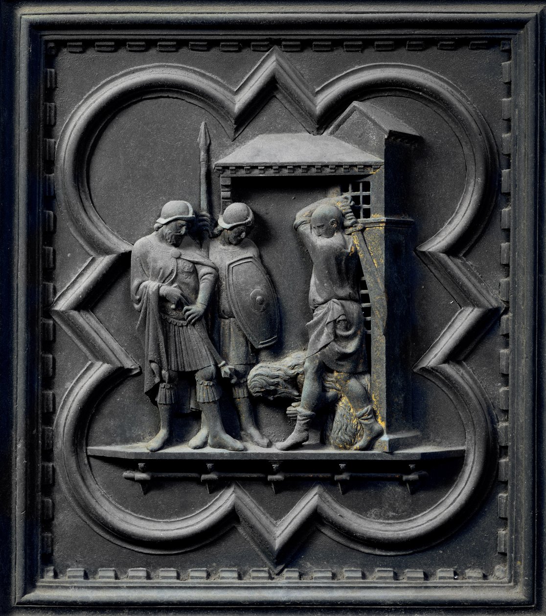 Jana Chrzciciela, szesnasty panel południowych drzwi baptysterium San Giovanni, 1336 (brąz) autorstwa Andrea Pisano