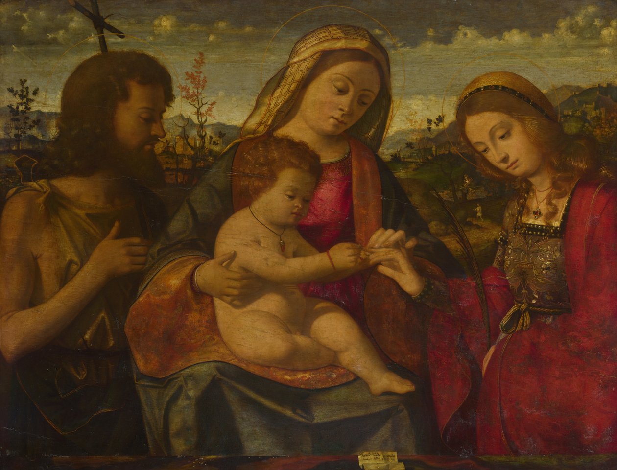 Dziewica z Dzieciątkiem ze świętymi Janem Chrzcicielem i Katarzyną, 1504 autorstwa Andrea Previtali