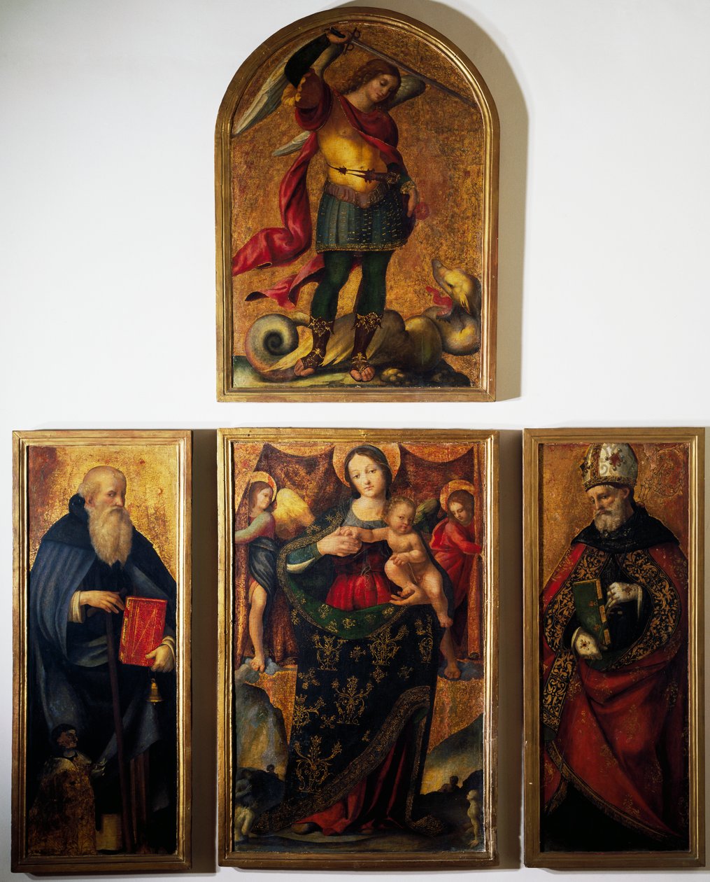 Poliptyk z Madonną i świętymi, autor Andrea Sabatini da Salerno (1480-1530), malarstwo na drewnie. autorstwa Andrea Sabatini