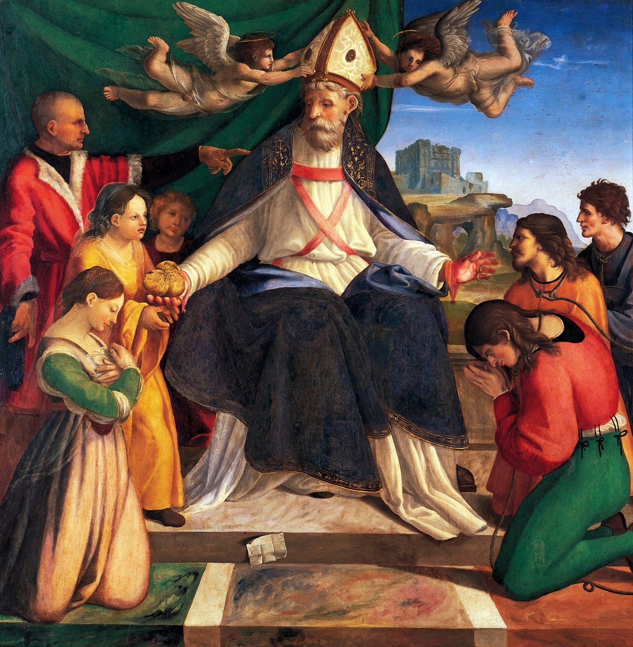 Św. Mikołaj z Bari intronizowany przez Andreę Sabatini (ok. 1484-1530), olej, płótno autorstwa Andrea Sabatini
