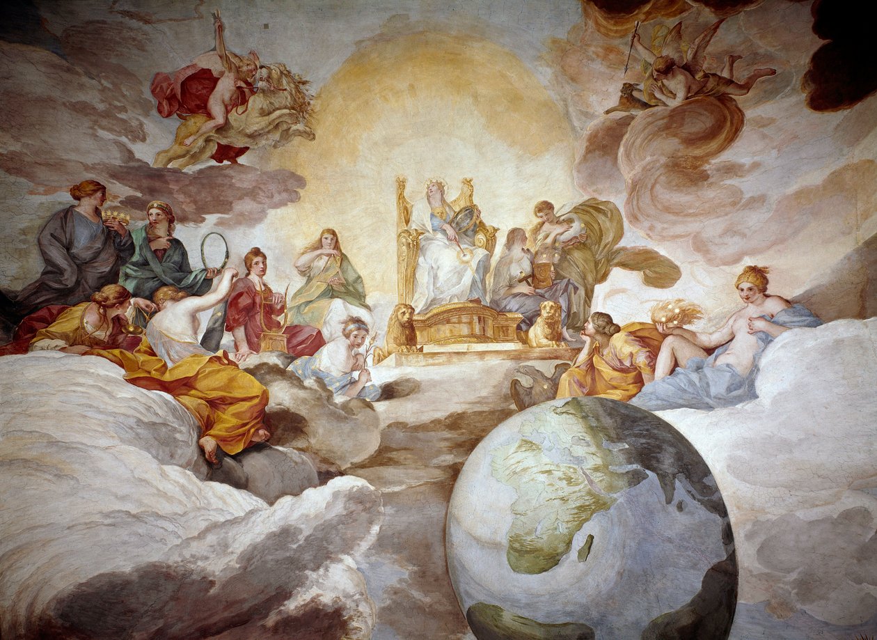 Alegoria Boskiej Wiedzy. Fresk Andrea Sacchi (1599-1661) 1629-1633 Palazzo Barberini, Narodowa Galeria Sztuki Starożytnej Rzym autorstwa Andrea Sacchi