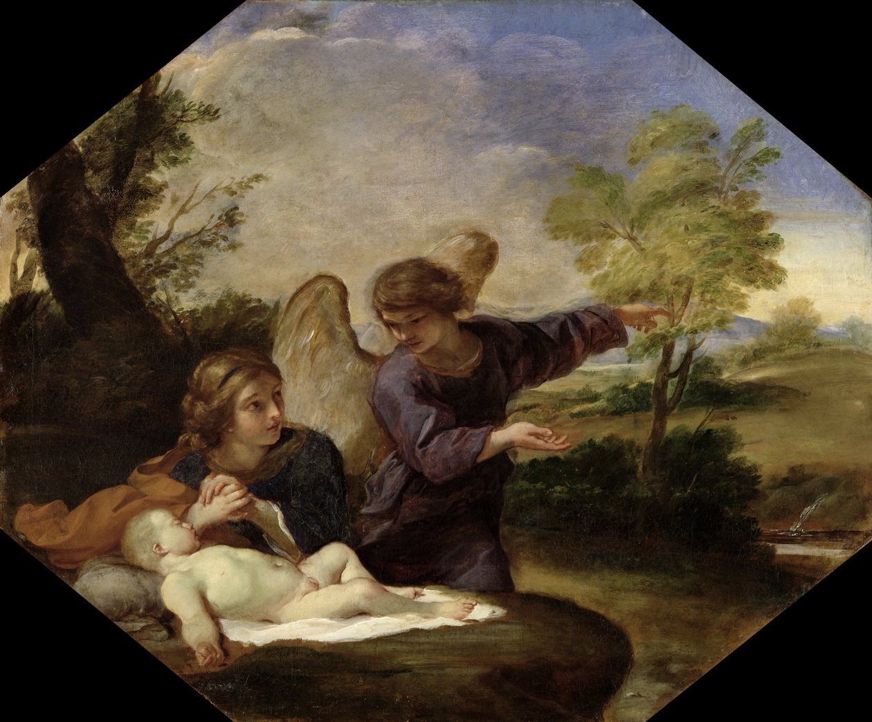 Hagar i Ismael na pustyni (olej na płótnie) autorstwa Andrea Sacchi