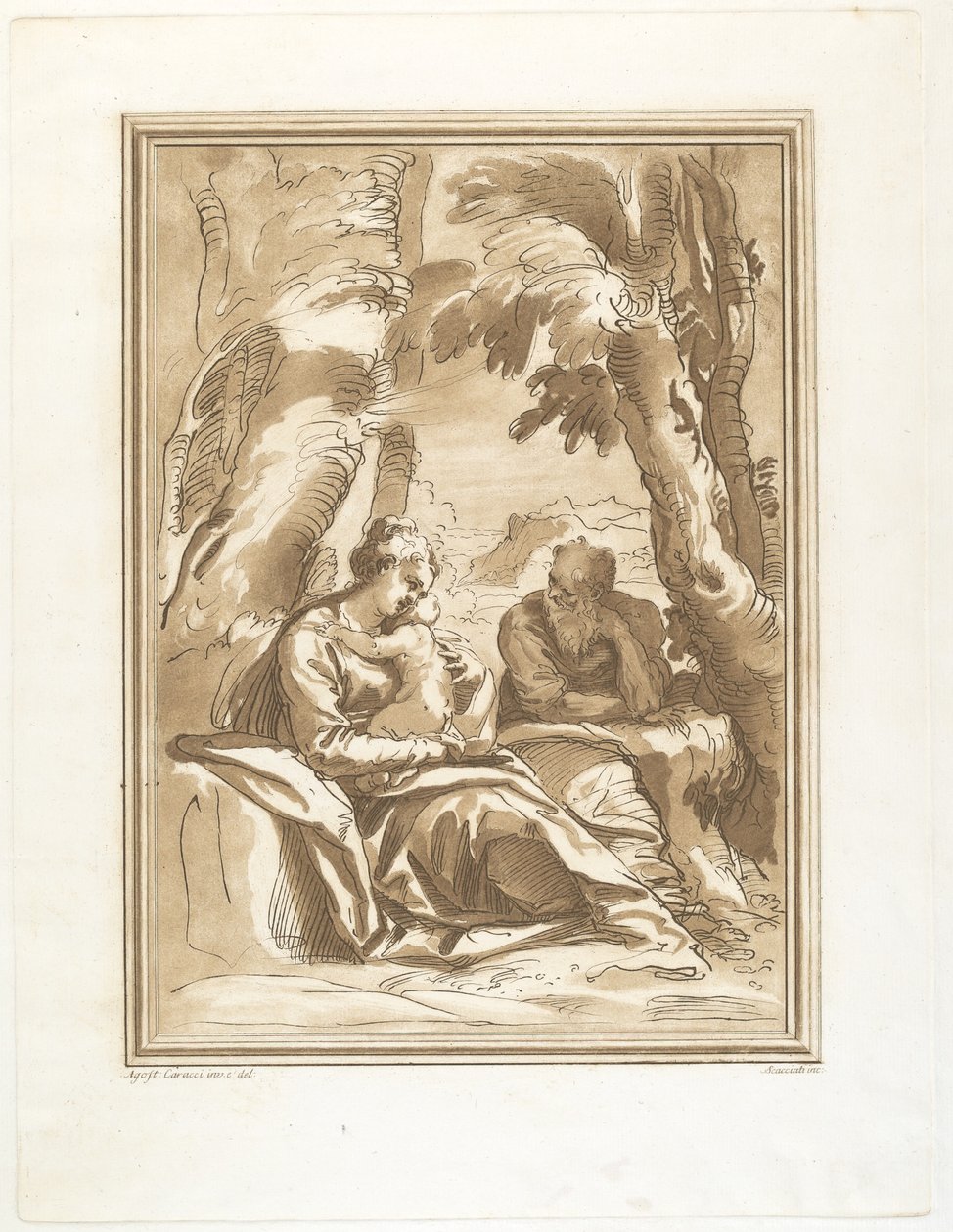 Odpocznij w locie do Egiptu autorstwa Andrea Scacciati after Agostino Carracci