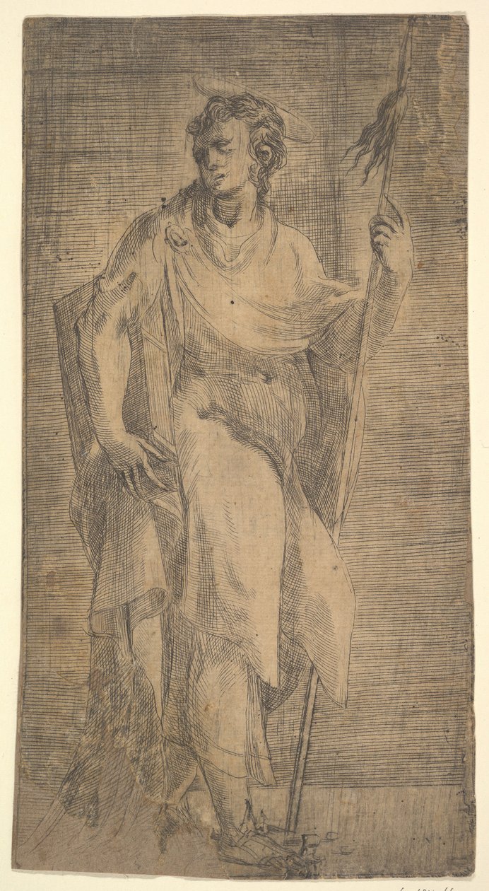 Święty, być może Mateusz, trzymający laskę i księgę, ok. godz. 1540-50. autorstwa Andrea Schiavone