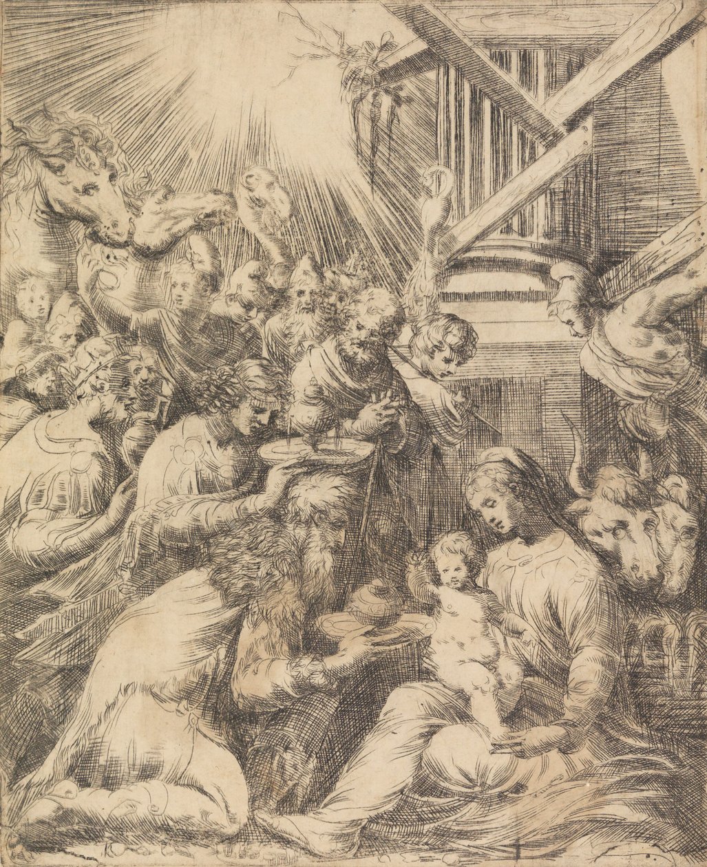 Adoracja Trzech Króli, ca. 1553-60 . autorstwa Andrea Schiavone