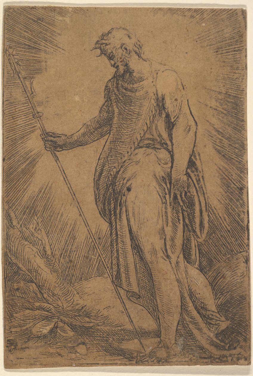 Apostoł trzymający laskę zwróconą w lewo, ca. 1540-60. autorstwa Andrea Schiavone