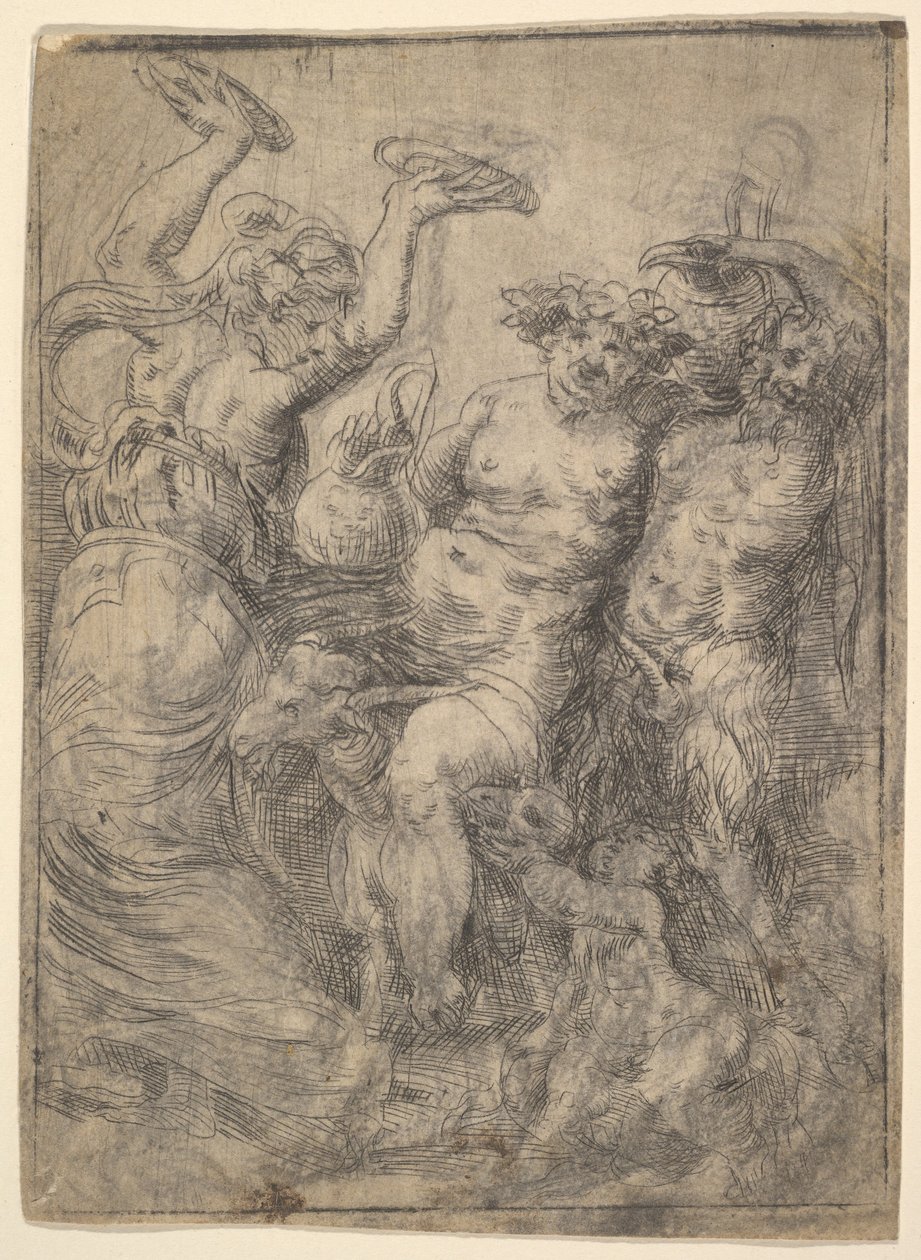 Bacchic biesiada z Silenusem na kozie pośrodku, ok. godz. 1540-43. autorstwa Andrea Schiavone