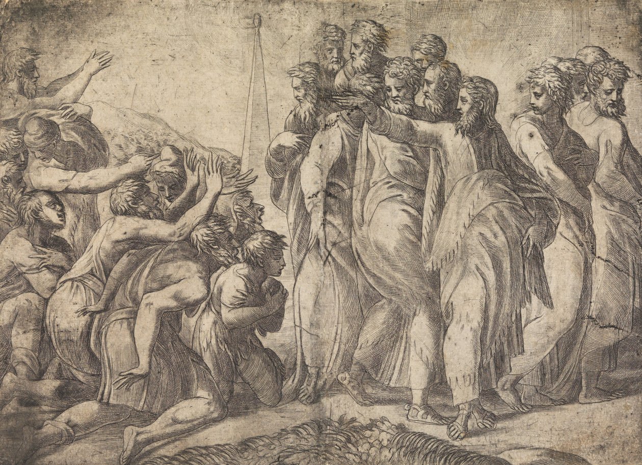 Chrystus uzdrawiający trędowatych, ca. 1545 . autorstwa Andrea Schiavone