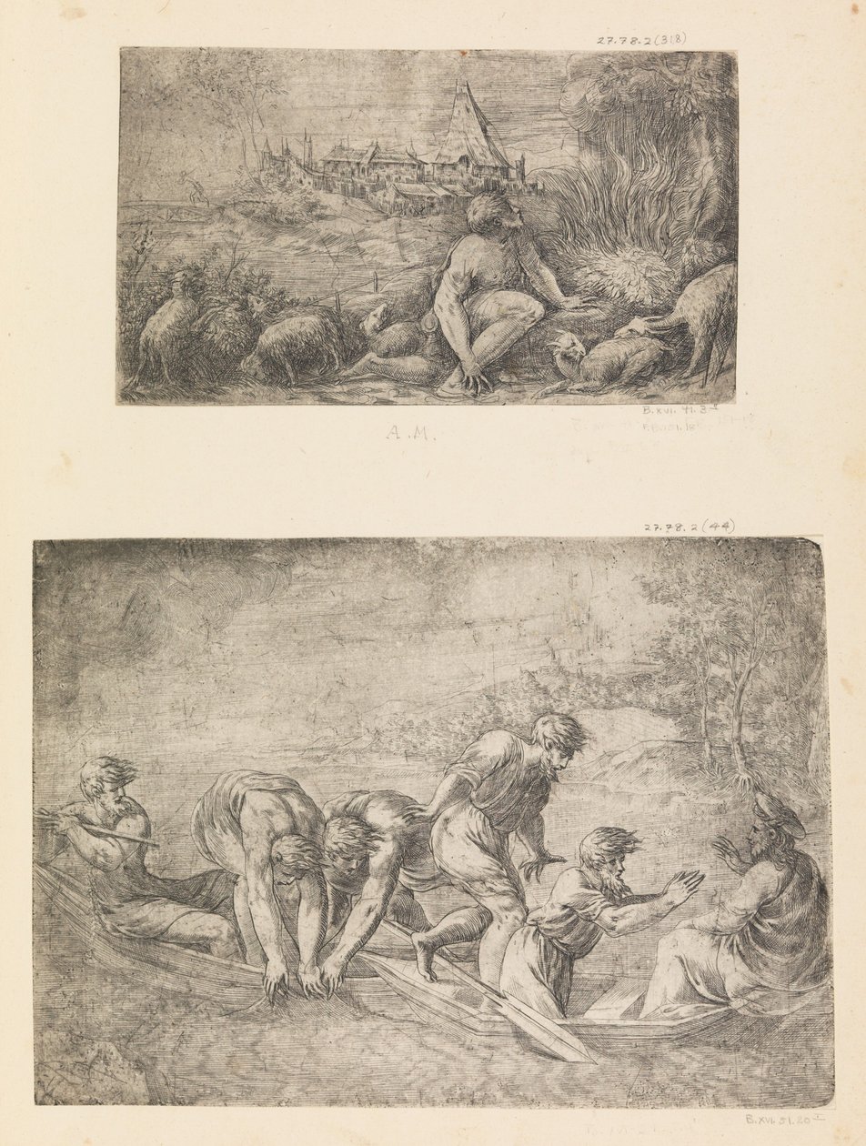Mojżesz i gorejący krzew, Cudowny Połów Ryb, ca. 1544-48. autorstwa Andrea Schiavone