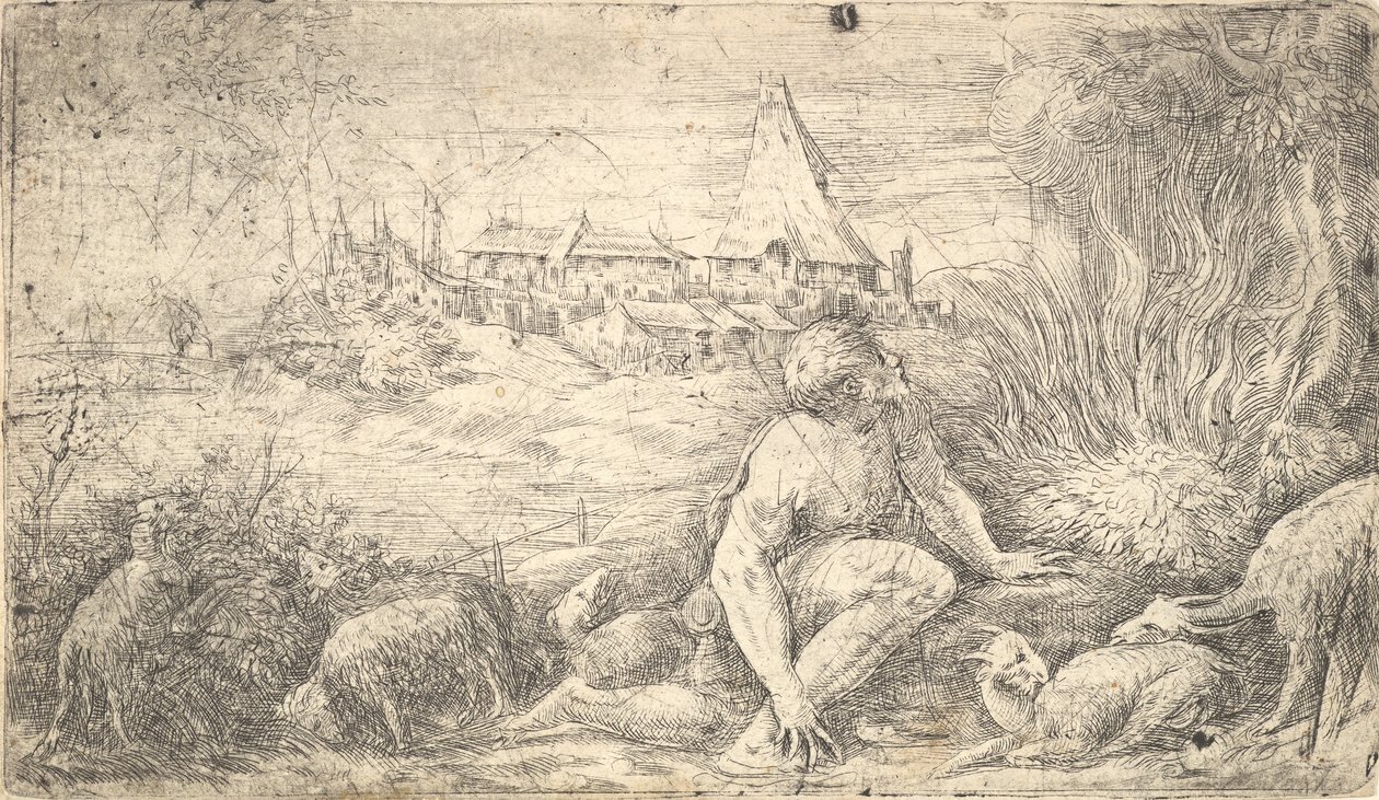 Mojżesz i płonący krzak, ok. godz. 1544-47. autorstwa Andrea Schiavone
