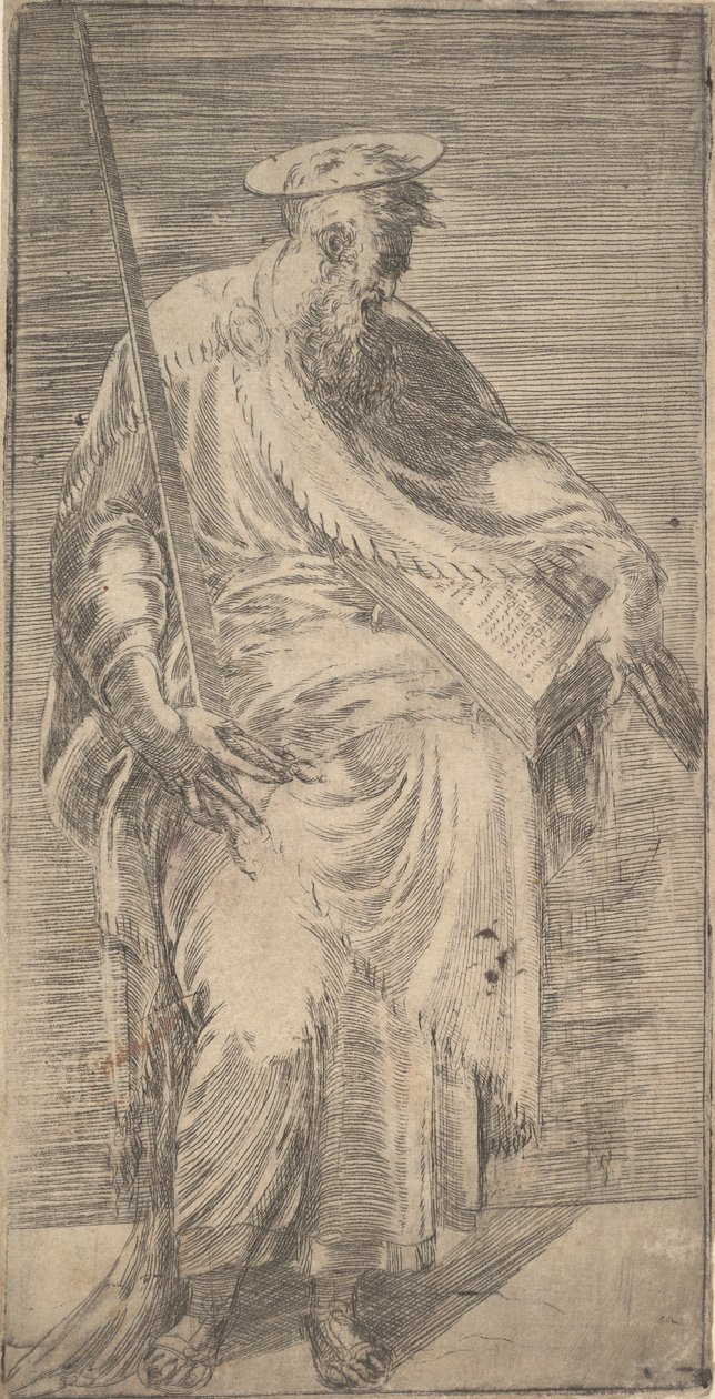 Św. Paweł trzymający miecz i księgę, od Chrystusa i Apostołów, 1540-63. autorstwa Andrea Schiavone