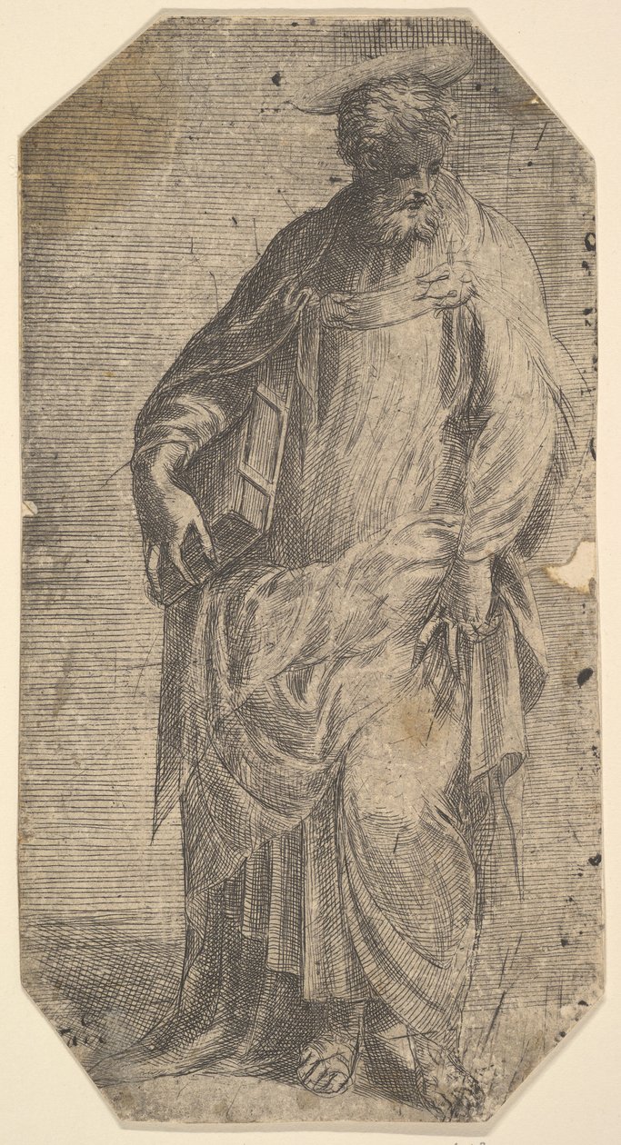 Św. Filip stojący z księgą pod prawym ramieniem, z „Chrystusa i apostołów”, ca. 1548-50. autorstwa Andrea Schiavone