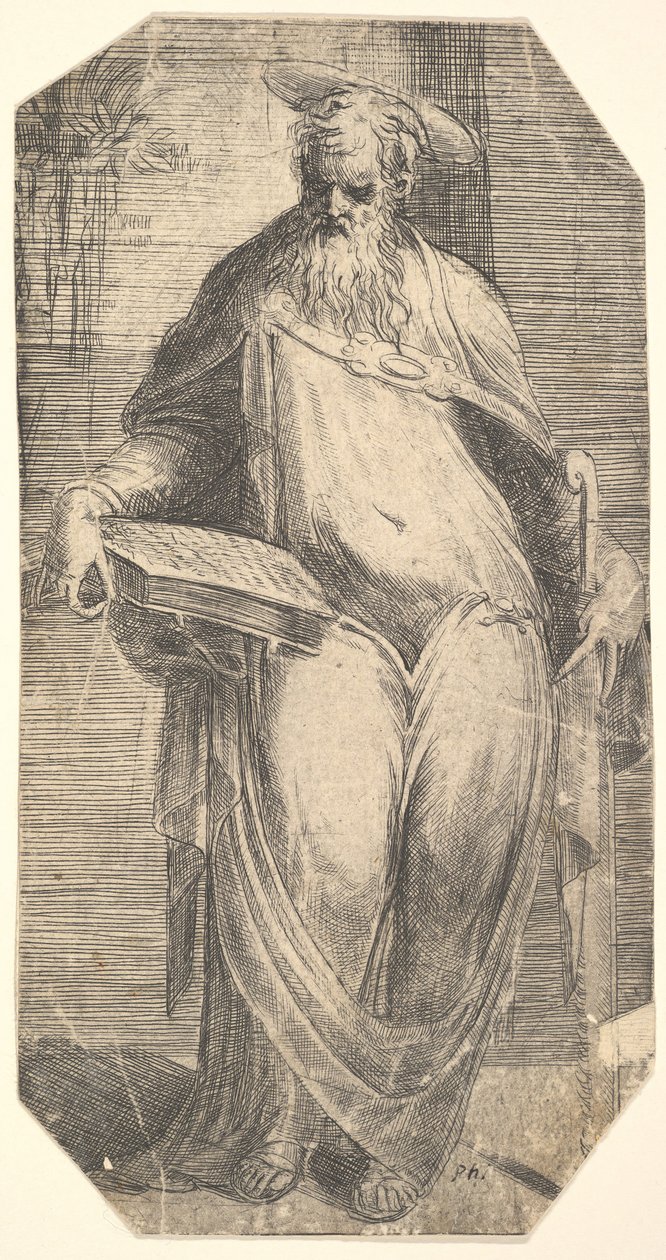 Święty Szymon stojący, trzymający księgę na prawym udzie, z „Chrystus i Ap..., ca. 1548-50. autorstwa Andrea Schiavone