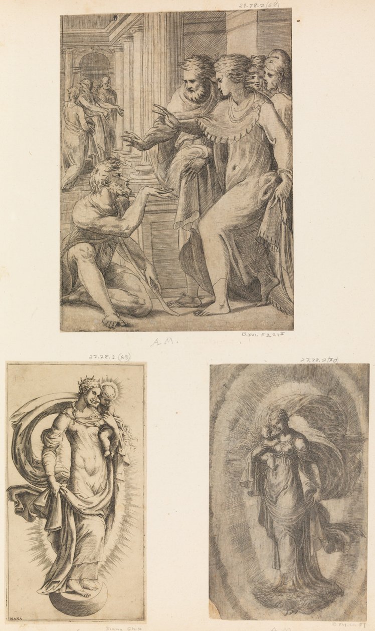 Św. Piotr i św. Jan Uzdrawiający Kulawych Człowieka Dziewica z Dzieciątkiem 1543-60. autorstwa Andrea Schiavone