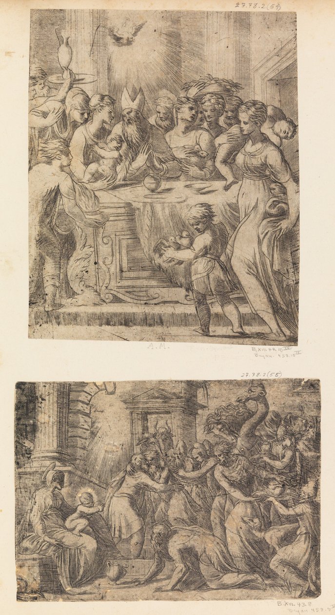 Adoracja Trzech Króli, ca. 1542-46 . autorstwa Andrea Schiavone