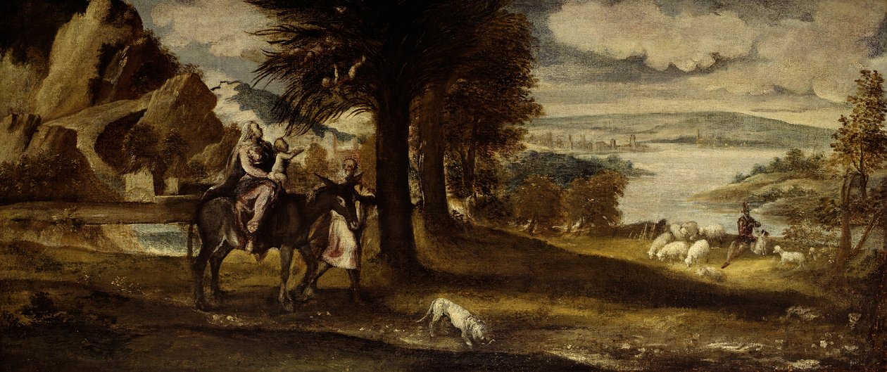 Ucieczka do Egiptu, 154050. autorstwa Andrea Schiavone