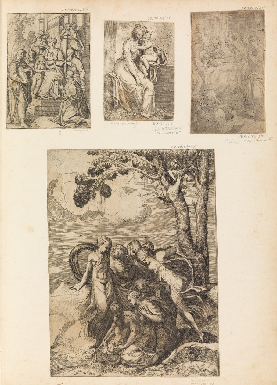 Dziewica z Dzieciątkiem, Obrzezanie, Mojżesz uratowany z Nilu, ca. 1542-46. autorstwa Andrea Schiavone