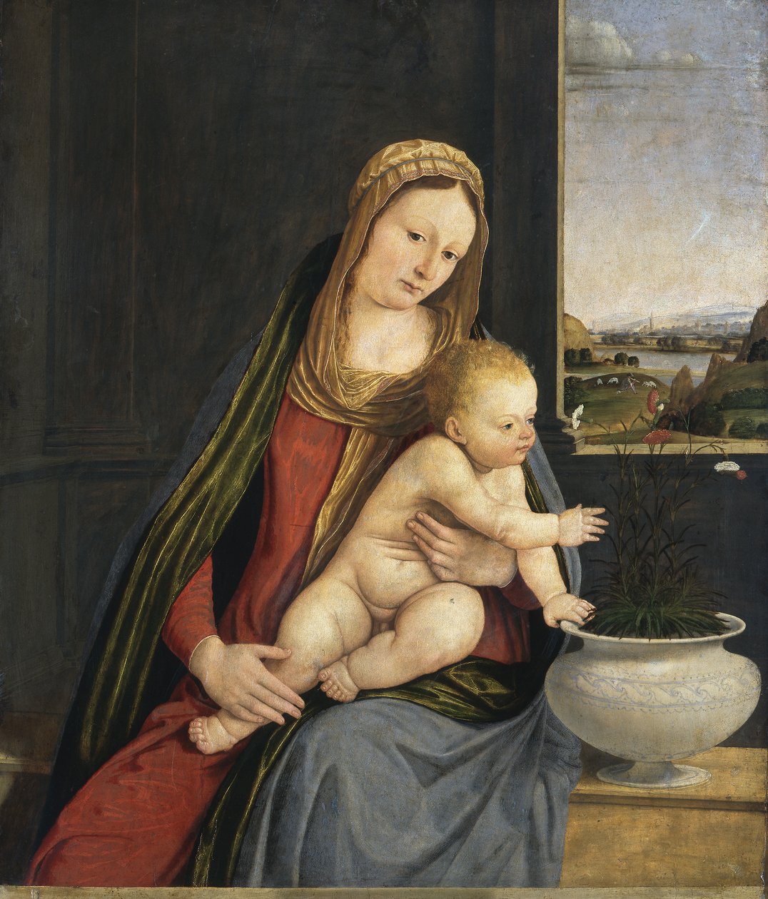 Madonna Goździków, ok. 1495 (olej i tempera na pokładzie) autorstwa Andrea Solario