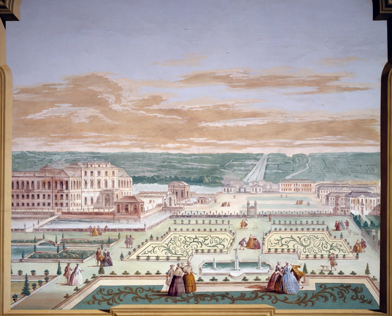 Perspektywiczny rysunek willi i wyimaginowanego ogrodu, fresk Andrei Urbani (1711-1798) w Villa Pisani, Stra, Veneto. Włochy autorstwa Andrea Urbani