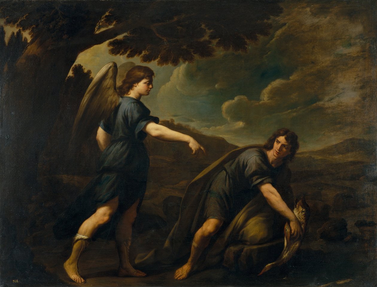 Anioł i Tobiasz z rybą, c. 1640 autorstwa Andrea Vaccaro