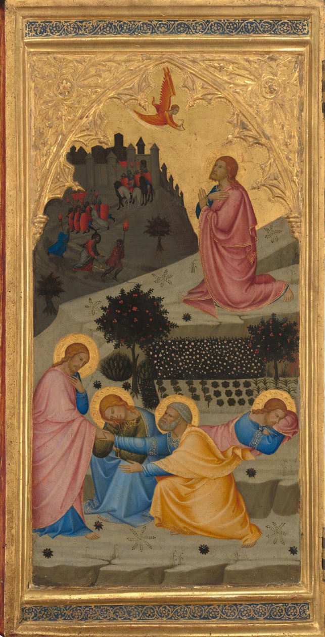 Sceny z Męki Pańskiej: Agonia w ogrodzie [lewy panel], 1380s. autorstwa Andrea Vanni