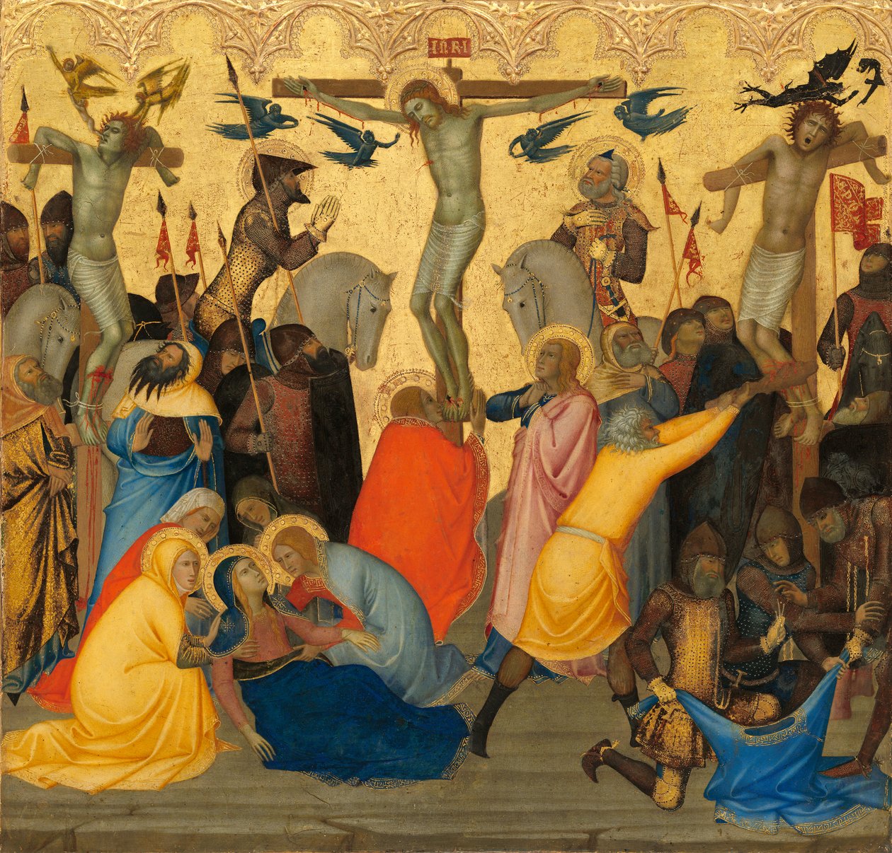 Ukrzyżowanie, ok. 1380 (tempera jajeczna i złoty liść na desce) autorstwa Andrea Vanni