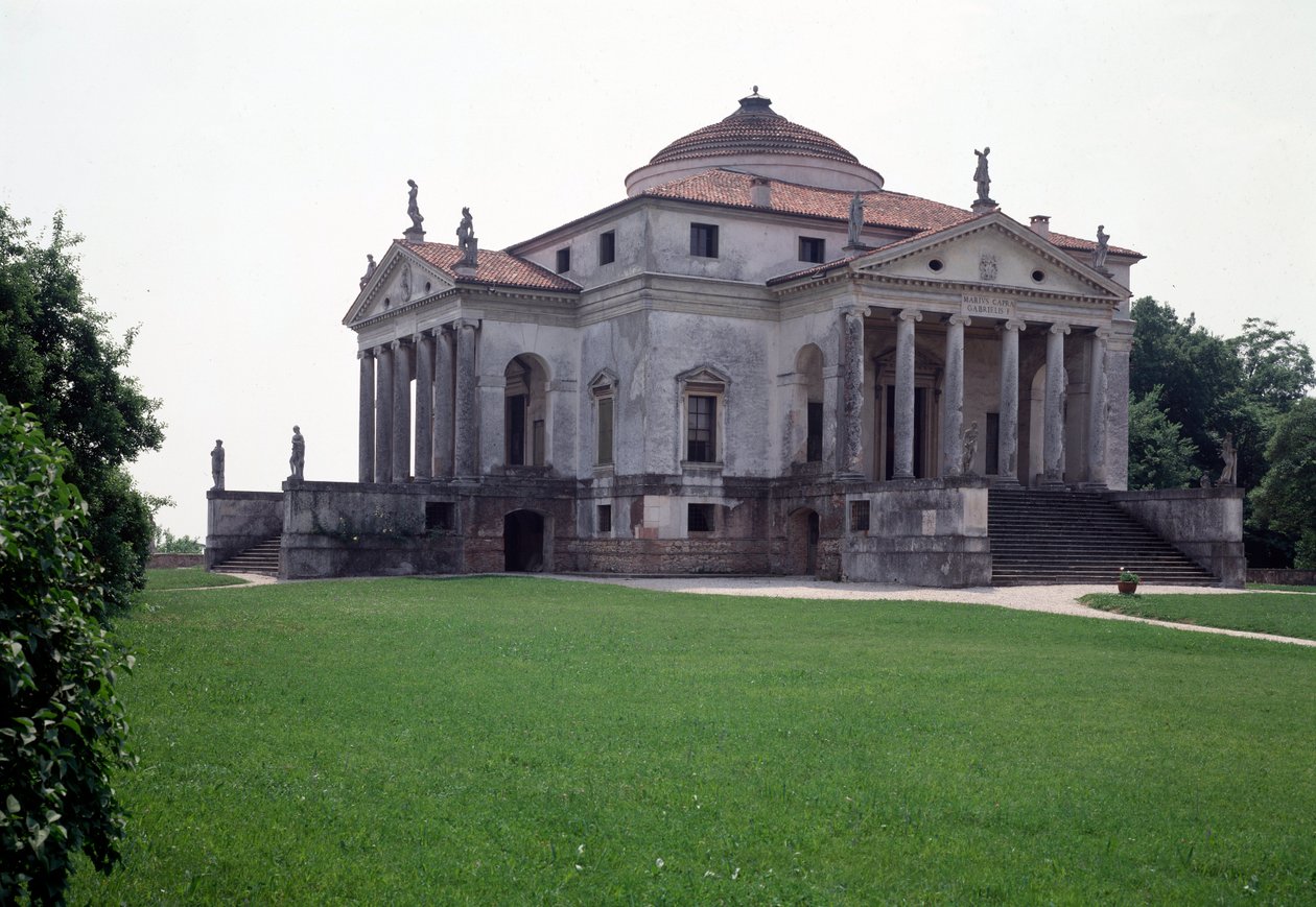 Widok willi Almerico-Capra znanej jako Rotonda wykonanej przez włoskiego architekta Andrea Palladio (1508-1580) w latach 1567-1570 i ukończonej przez Vincenzo Scamozzi (1552-1616) w 1591 r., Vicenza, Włochy (Widok willi Almerico Capra czyli La rotonda auto autorstwa Andrea and Scamozzi Vincenzo Palladio