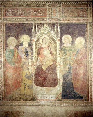 Dziewica z Dzieciątkiem z SS. Jan Chrzciciel, Mikołaj i Eliasz (fresk) autorstwa Andrea da Firenze (fl.1388 1459)