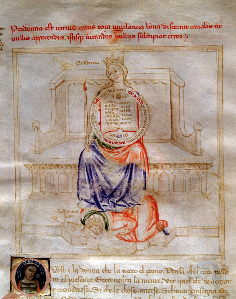 Alegorie roztropności w „Pieśni o cnotach i naukach” Bartolomeo di Bartoli. Akwarela autorstwa Andrei di Bartoli (aktywna w latach 1358-1368) (ms. 599, fol autorstwa Andrea de Bartoli