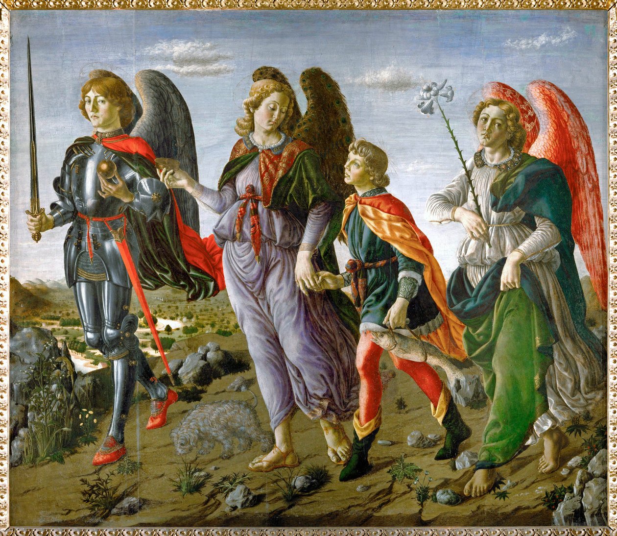 Tobiasz i Anioł Tempera na (tempera na drewnie) autorstwa Andrea del (1435-88) Francesco Botticini & Verrocchio